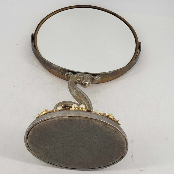 Vintage Matson Jeweled Pearl Ormolu Standing Swivel Mirror Hollywood Regency - Picture 5 of 5